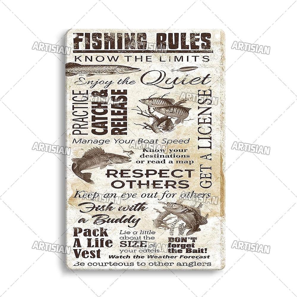 Artisian Fishing Metall-Poster, Sport, Weißblech, Köder, dekoratives Schild, Wanddekoration, Garage, Bar, Pub, Club, Hotel, Café, Küche, Zuhause