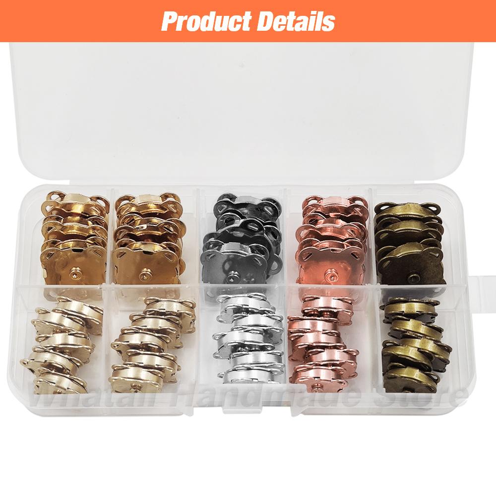 20Sets/Lot 10Mm-18Mm Metal Wallet Buttons Magnet Buckle Snap Fasteners Bags Sewing Garment Accessories Materials Buckle With Box