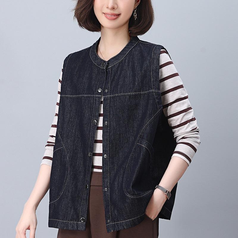 Women's Denim Vest - 2024 Early Autumn Layered Waistcoat, Trendy Spring & Autumn Style Outerwear.