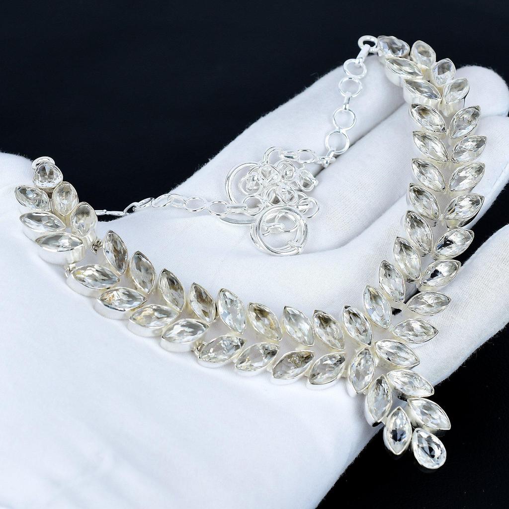 White Topaz Heavy Necklace, 925 Sterling Silver Necklace, White Topaz Designer Necklace, Handmade Necklace, Jewelry Valentine's Day  Gift