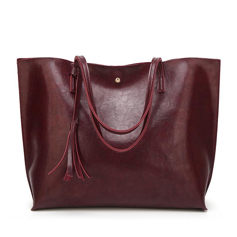 New All Matching Fashionable Handbags Simple Oil Wax Leather Casual Women's Shoulder Bags Large Capacity Tote Bags