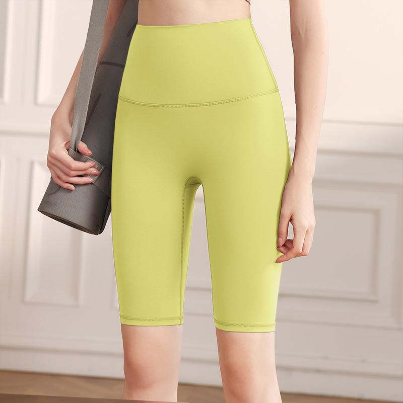 Sports shorts 2025 double-sided brocade nude fitness medium pants high waist slim peach hip sports five-point tight yoga pants women