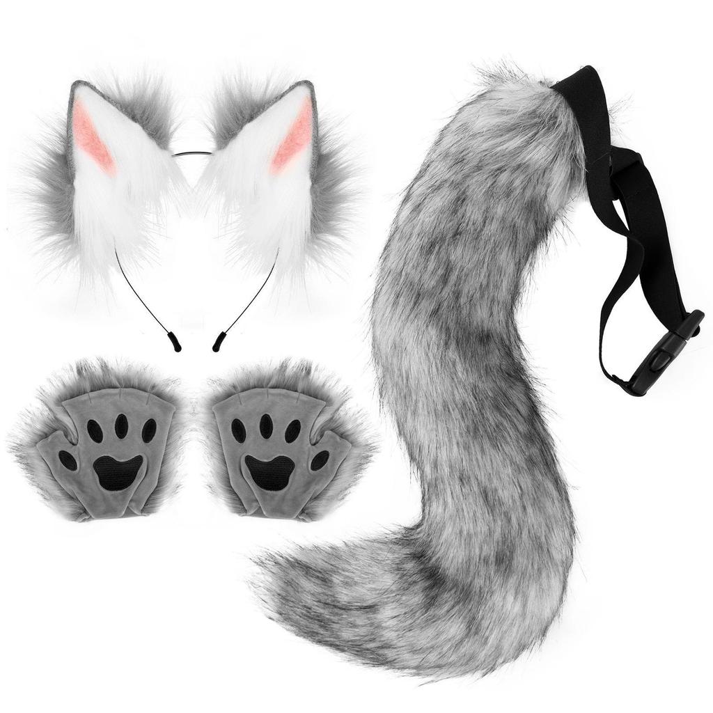 Halloween Prom Plush Cute Beast Ears Headband Fox Tail Gloves Cat Ears Set Cosplay Accessories
