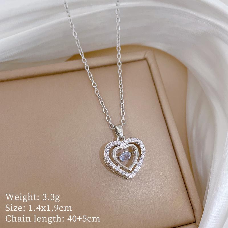 

Stainless Steel Chain Necklaces for Women Girls Simple Double Love Heart with Zircon Pendant Necklace Romantic Jewelry Gifts