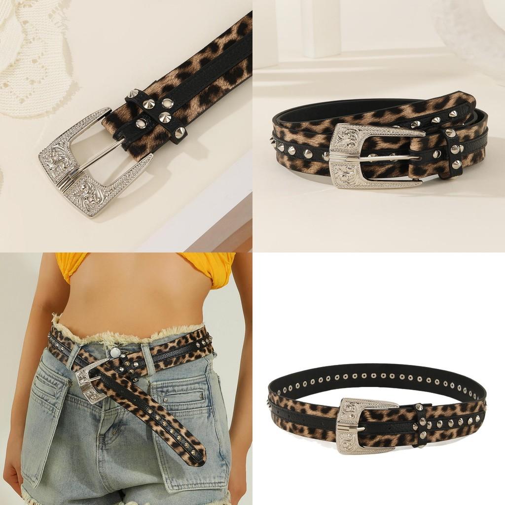 Fashion Leopard Print Pattern Rhinestone Metal Buckle Decoration Women Wide Belt For Streetwear Fashion
