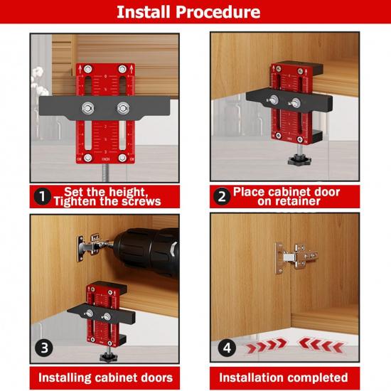 Cabinet Door Installation Positioner, Door Hinge Jig, Adjustable Aluminum Alloy Cabinet Hardware Jig Compatible for Most Cabinet Doors