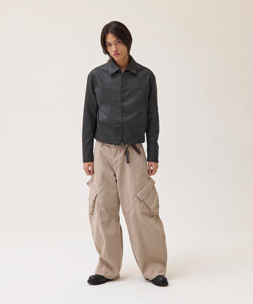 Akesi Carving Washed Cotton Cargo Pants_Beige