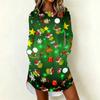 Women's Casual Long Sleeve Neck Dress with Christmas Print for Holiday Party