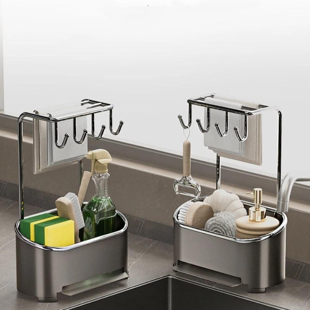 Drainage Base Sponge Drainage Rack Gunmetal Gray Multifunctional Kitchen Rack Cleaning Supplies