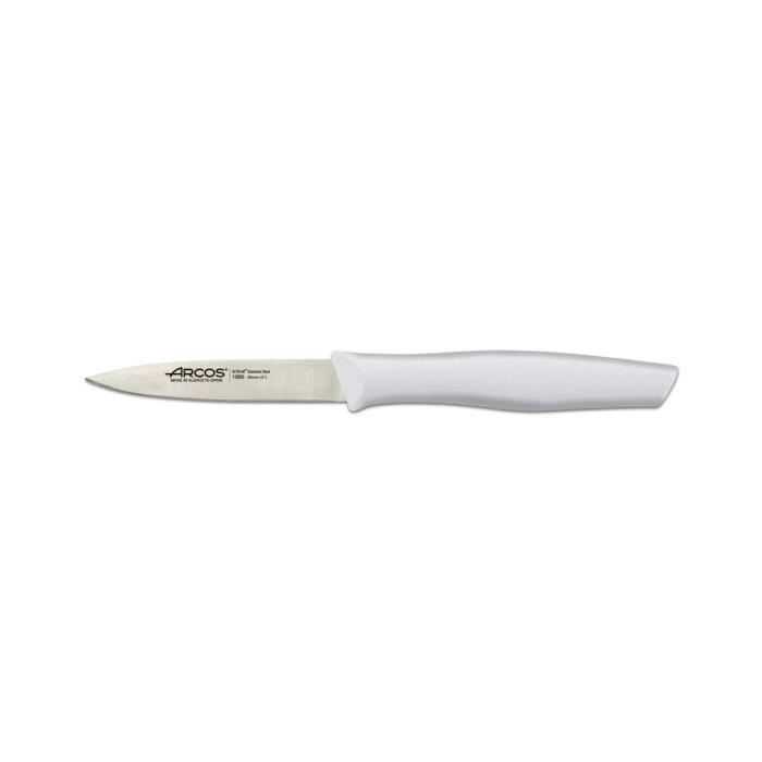 Couteau Mondador Arcos Nova 188524 Acier Inoxydable Nitrum Et Mango Polypropylène, Lame Blanche De 8,5 Cm Avec Couvercle De Lame Et