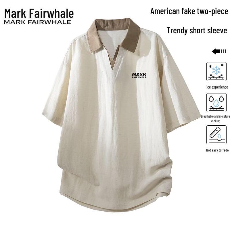 

Mark Fairwhale Men s Summer Faux Two-Piece Lapel T-Shirt 2XL