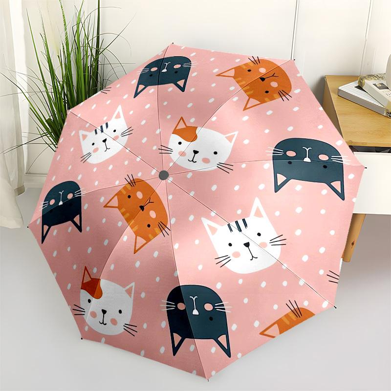1pc Cute Cat Pattern Design Umbrella with Plastic Handle,Suitable for All Seasons UmbrellaPT569