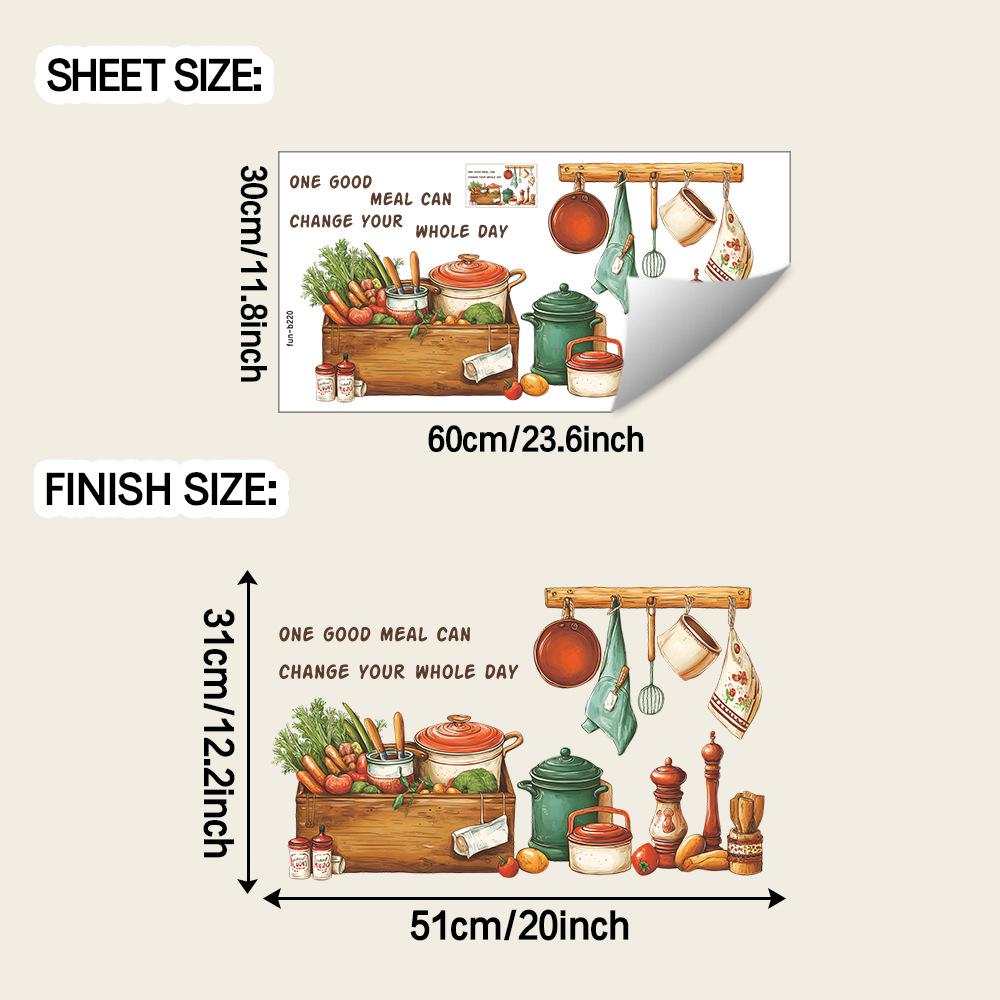 Cartoon Kitchenware, Vegetables and English Phrases, Home Background and Wall Beautification Stickers