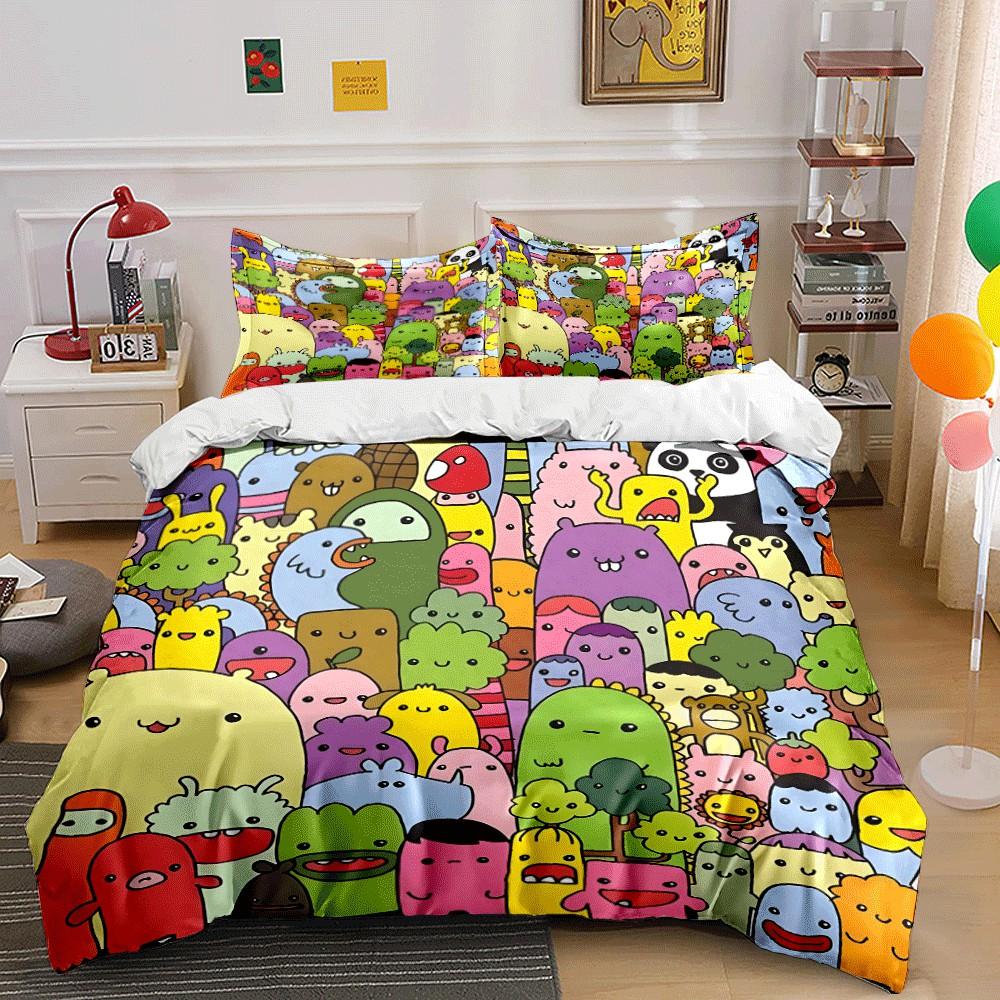 Colorful Cartoon Characters Set – Decoration and Art Exquisite three-piece bedding set gift for kids and adults
