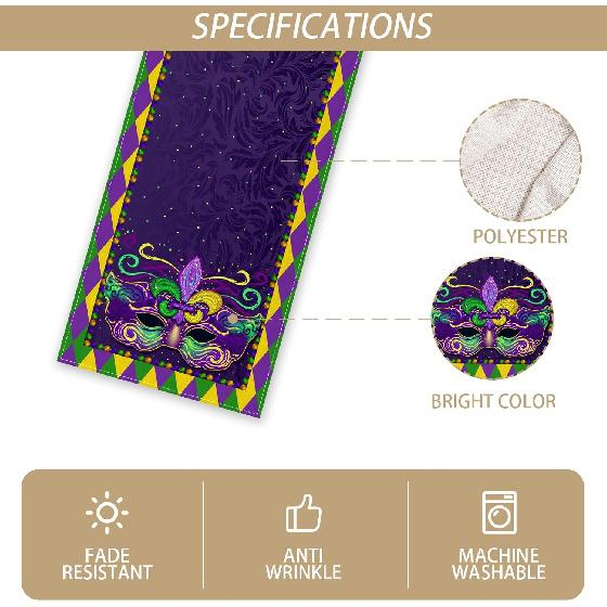 Mardi Gras Table Runner New Orleans Brazi Carnival Tablecloth Fat Tuesday Mardi Gras Decorations and Supplies for Home Kitchen Table-13×72''