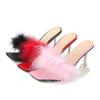 Sexy 9CM High Heels Faux Fur Ladies Sandals Transparent Crystal Shoes for Summer Big Size Adult Fun Shoes   Slippers Women