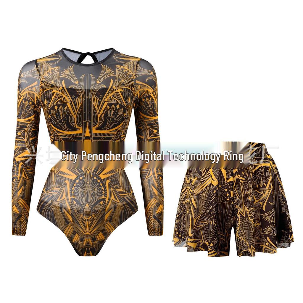 Vierteiliger Damen-Badeanzug mit langen Ärmeln, Netzstoff, Sonnenschutz und Hose