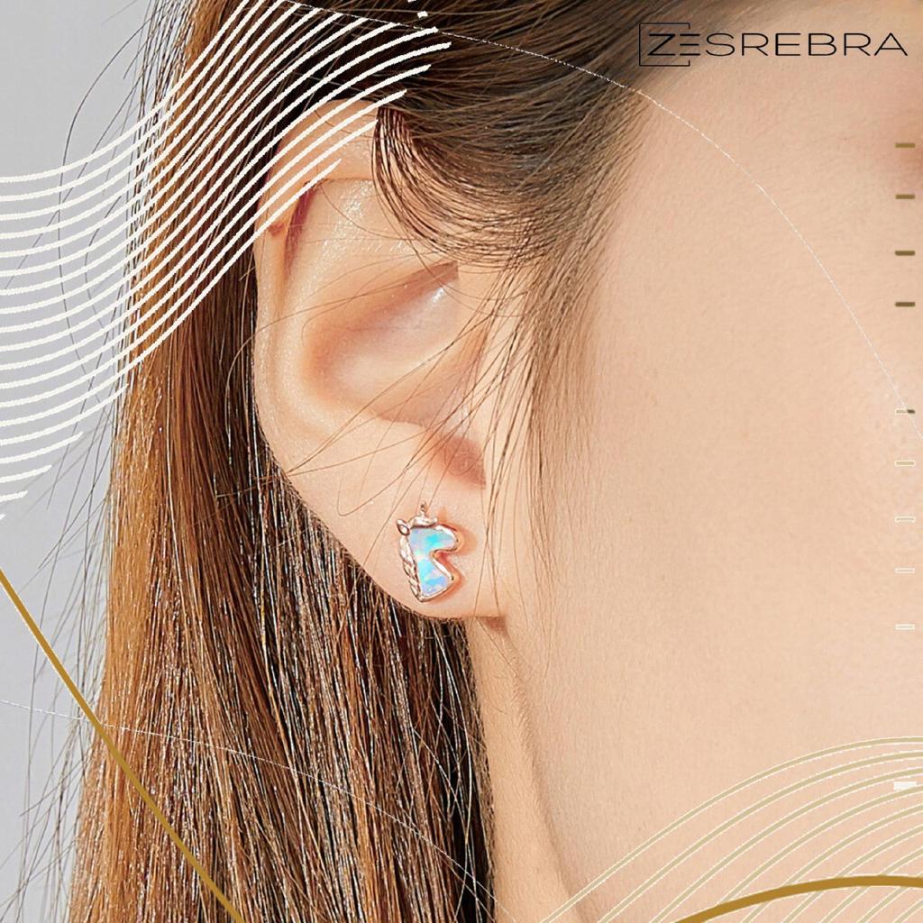 Unicorn Earrings, Plated, S925 Mother Of Pearl Unicorn Stud
