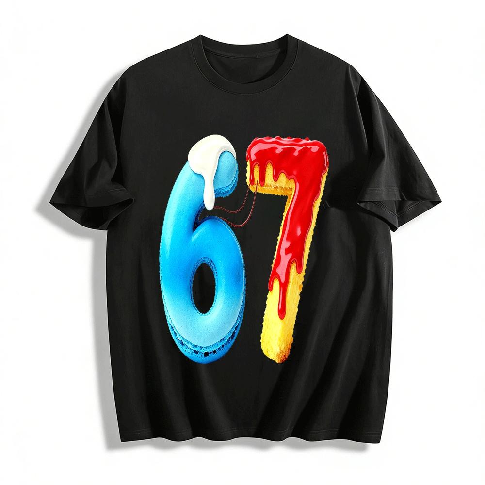 Fun Food Number 67 Print Casual Top For Adults And Teens Pure cotton T-shirt XXS