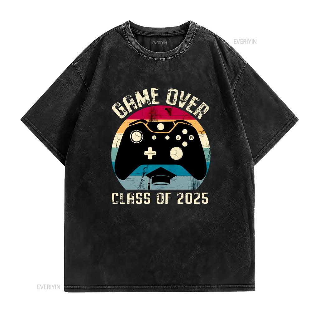 Abschlussjahrgang 2025 Retro Gaming Abschluss T-Shirt Game Over Geekiger Absolvent Vintage Gamer Lustig Vintage Gewaschen Vielseitig Atmungsaktiv