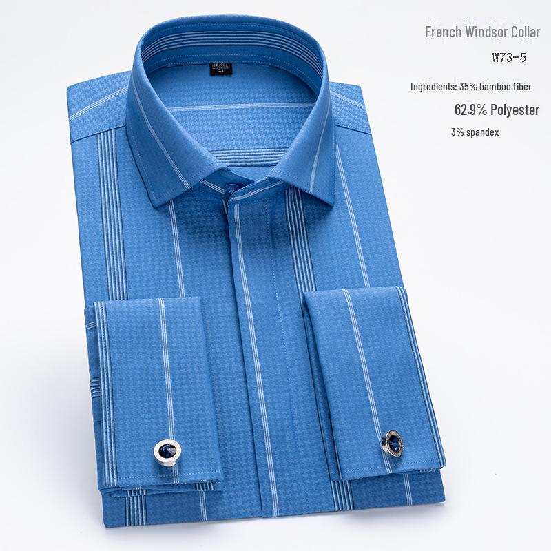 Men's Formal White Long-Sleeve Shirt with Windsor Collar and Bamboo Fiber French Cuff