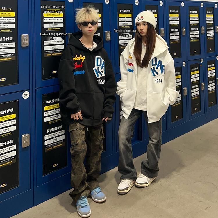 Cardigan Moletom Unissex de Chenille Bordado com Letras - Estilo Tendência de Rua