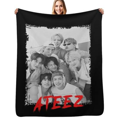 ATEEZ Kpop Gruppe Mitglieder Schwarz und Weiß Kpop RGB Farbdesign Überwurfdecke Dekorative Weiche Überwurfdecke für Couch Sofa