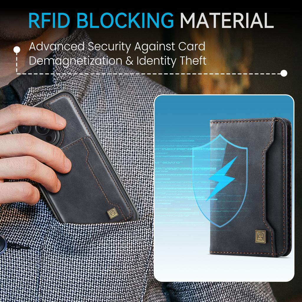 For iPhone 16 Pro Case AUTSPACE A13 Vintage Leather Back Cover with Magnetic Detachable Card Bag