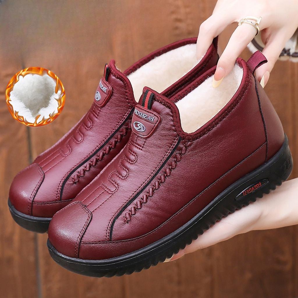 Women's Fashionable Lightweight Soft Sole Winter Warm One-step Fur One Snow Boots Velvet Wool Lined Non-slip Casual Sports Cotton Boots