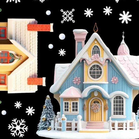 Christmas Double House Window Cling Removable Waterproof PVC Merry Christmas Winter Cabin Static Glass Sticker Holiday Party Decoration Decal