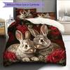 Rabbit and Fresh Flowers Pattern Bedding Home Decoration Birthday Gift (1 * Duvet Cover + 2 * Pillowcase, Without Core)