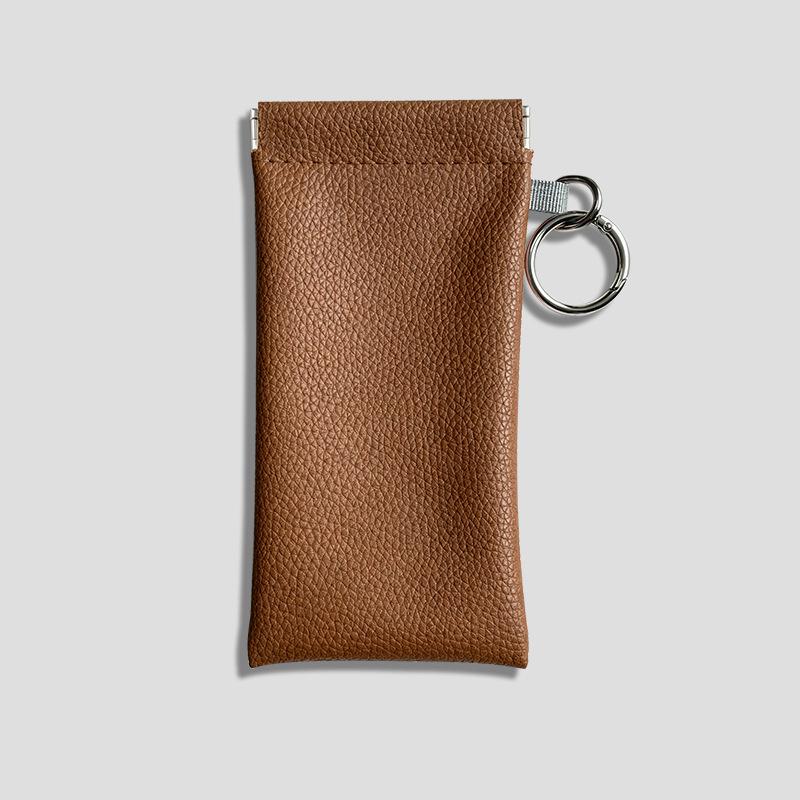 Automatic Closure PU Leather Sunglasses and Eyeglass Pouch - Anti-Pressure Spring Clip Case