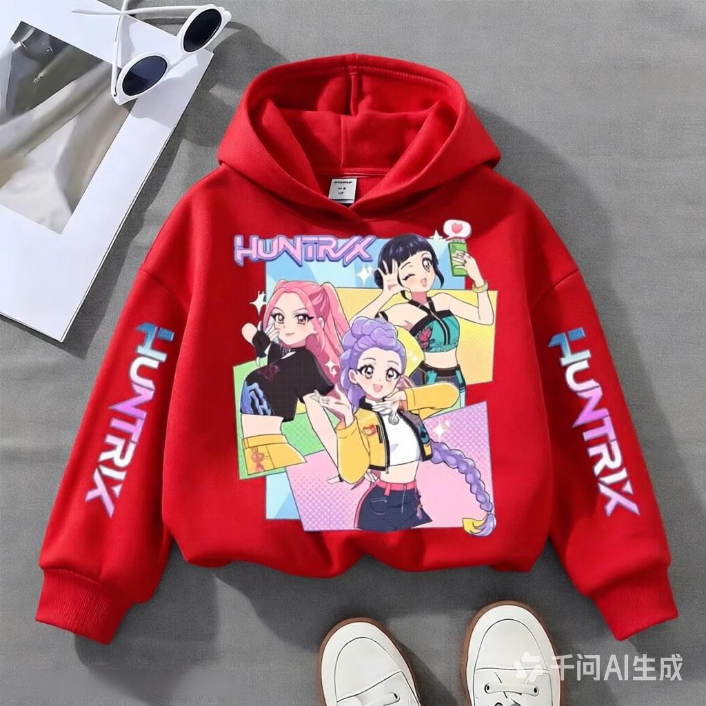 Cartoon Anime Girl Pattern Kids Hoodie Sleeve Printed Hooded Pullover Long Sleeve  Sweatshirt Boys Girls Spring Autumn Children