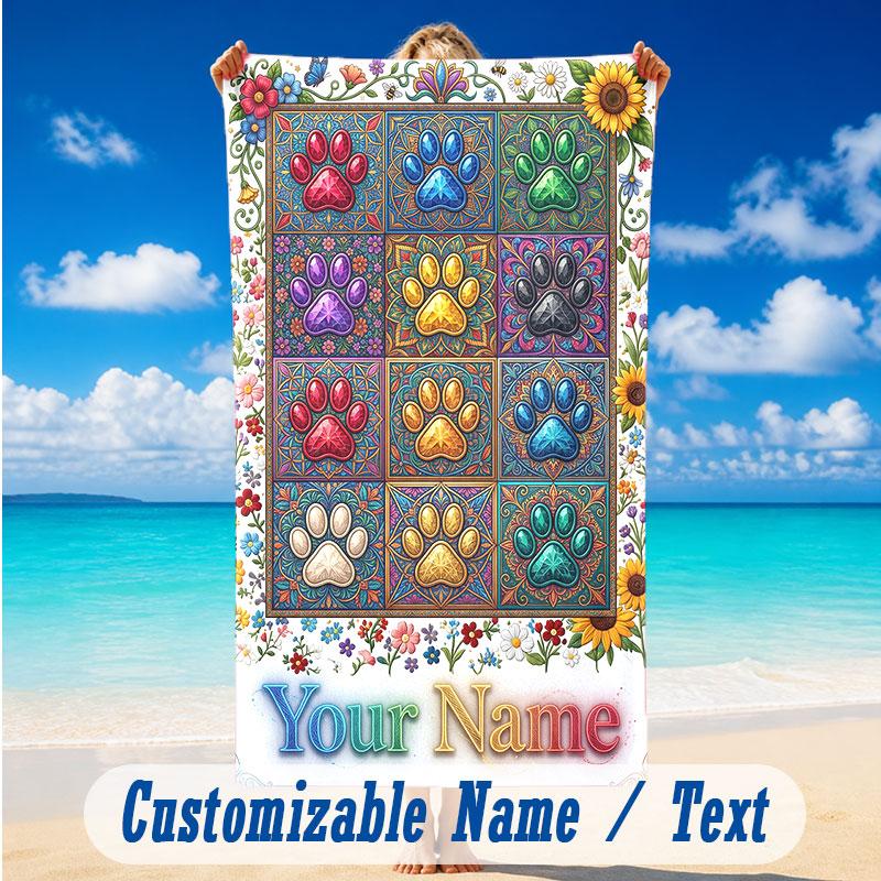 Dog Theme Beach Towel Personalized Custom Name & Text Soft Quick Dry Beach Towel for Swimming Travel