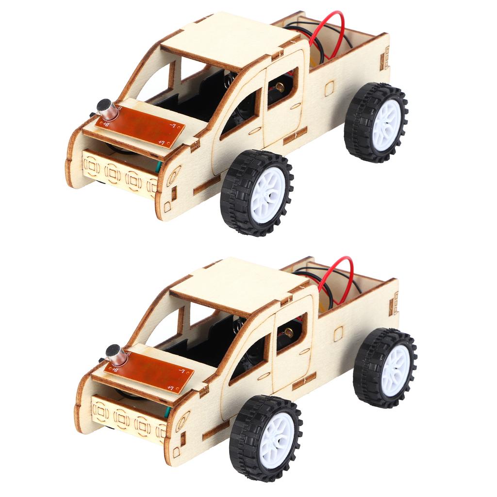 2 Set Wood Voice Controlled Vehicle DIY Toy Car Kit Scientific Experimental Tool for Children