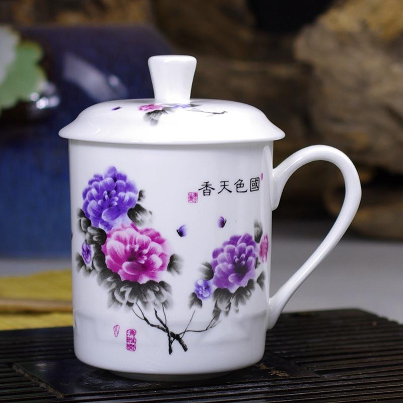 Jingdezhen Bone China Tea Cups with Lids, Conference Cups, Ceramic Water Cups, Office Cups, Gift Cups, Jing-style Cups