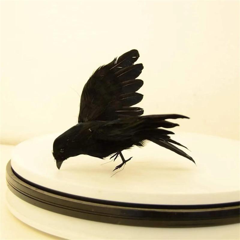 Realistic Handmade Black Feather Crows Prop Ravens for Outdoors Indoors Halloween Decor Halloween Crow Decorations