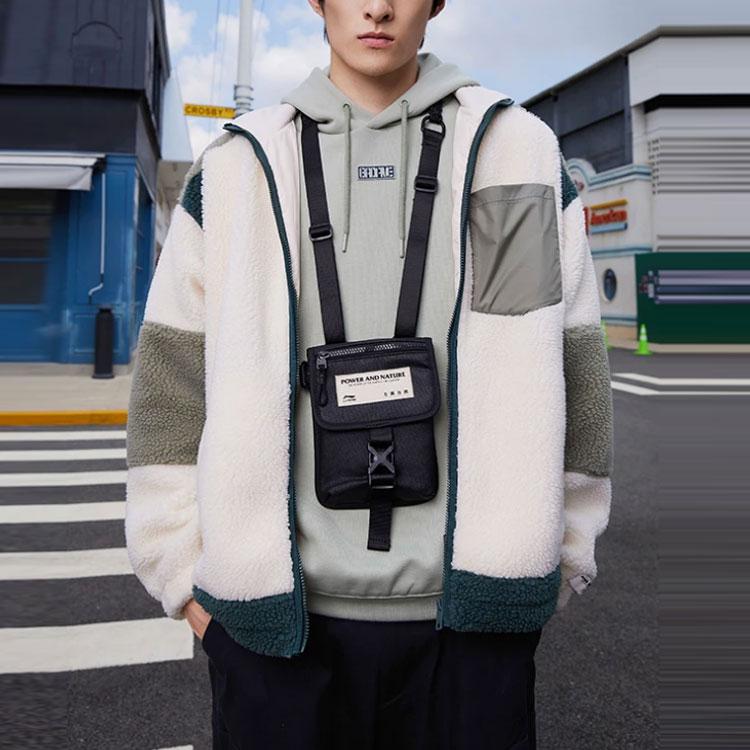 Li Ning Sports Fashion Series Wu Xing Series Color Block Faux Lamb Fleece Casual Loose Jacket Unisex Jacket Eggnog-Gray AWDRF33-1