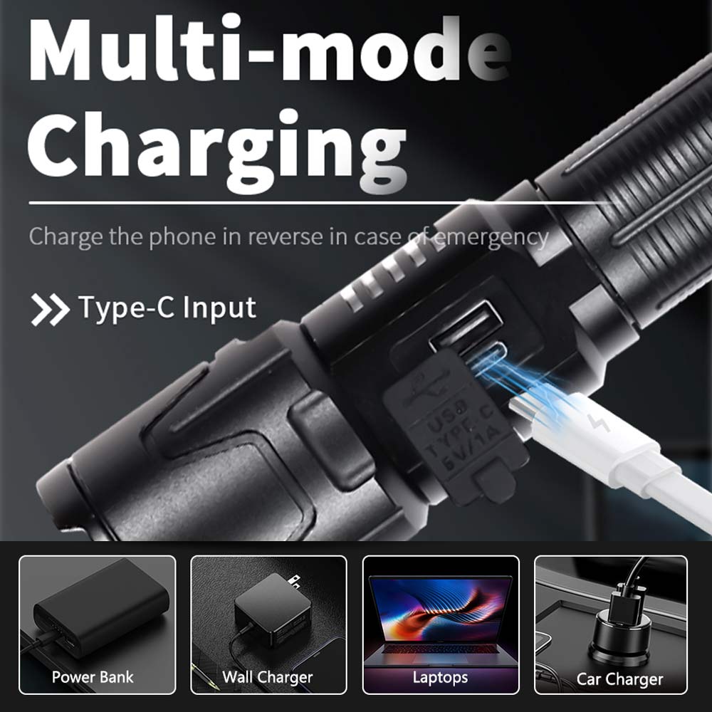 New 3000LM Lumens High Power LED Flashlight White Laser Telescopic Zoom Tactical Flashlight Powerful Long Range Emergency Torch