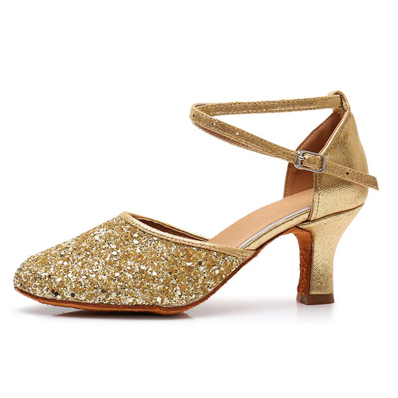 Womens Modern Dance Shoes Heeled Ballroom Dancing Shoes Party Sequin Dance Shoes 5CM