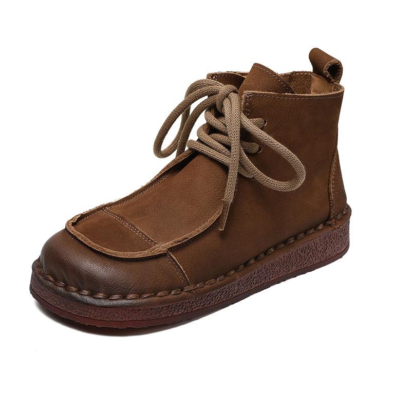

Johnature Genuine Leather Soft Soled Retro Women s Shoes Versatile Round Toe Lace Up Flat Ankle Boots 37