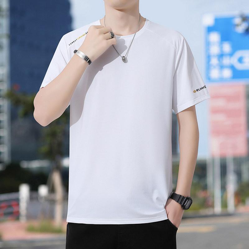 Ice Silk Short Sleeved T-shirt For Men's Sports, Cool And Breathable Plus Size Clothes
