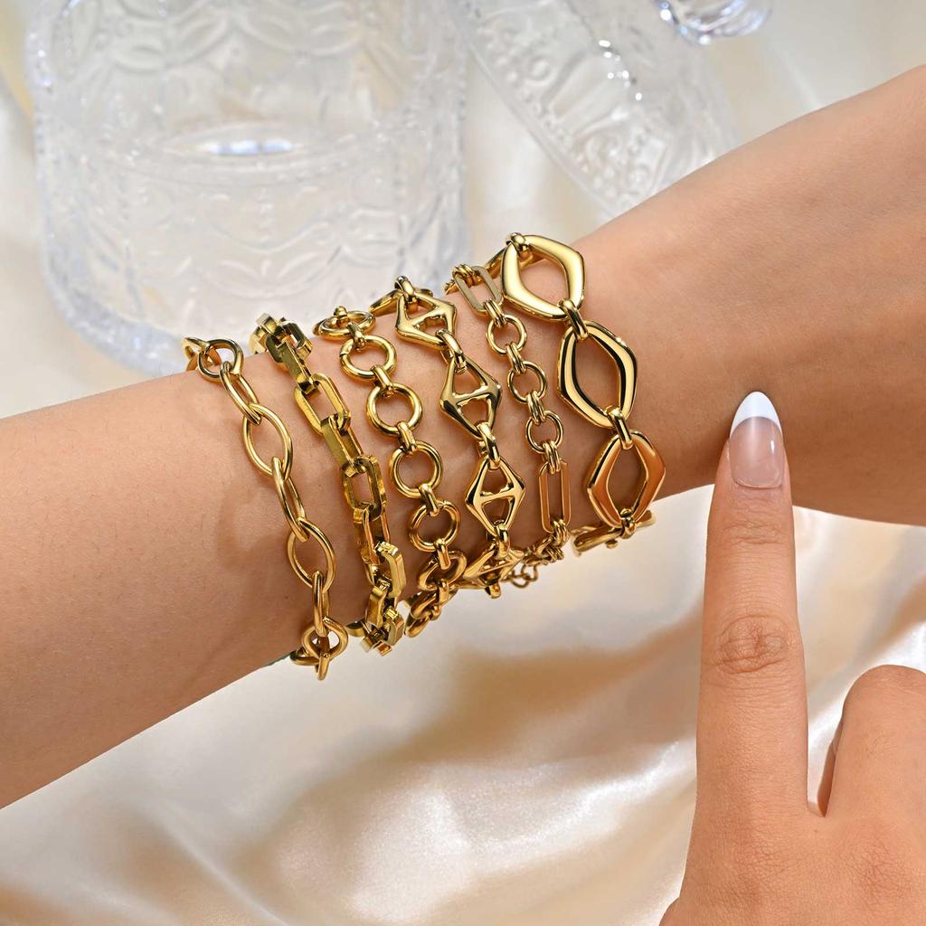Gold Plated Paperclip Chunky Chain Bracelet Rhombus Geometric Minimalist Bracelets for Women Stainless Steel Irregular Jewelry