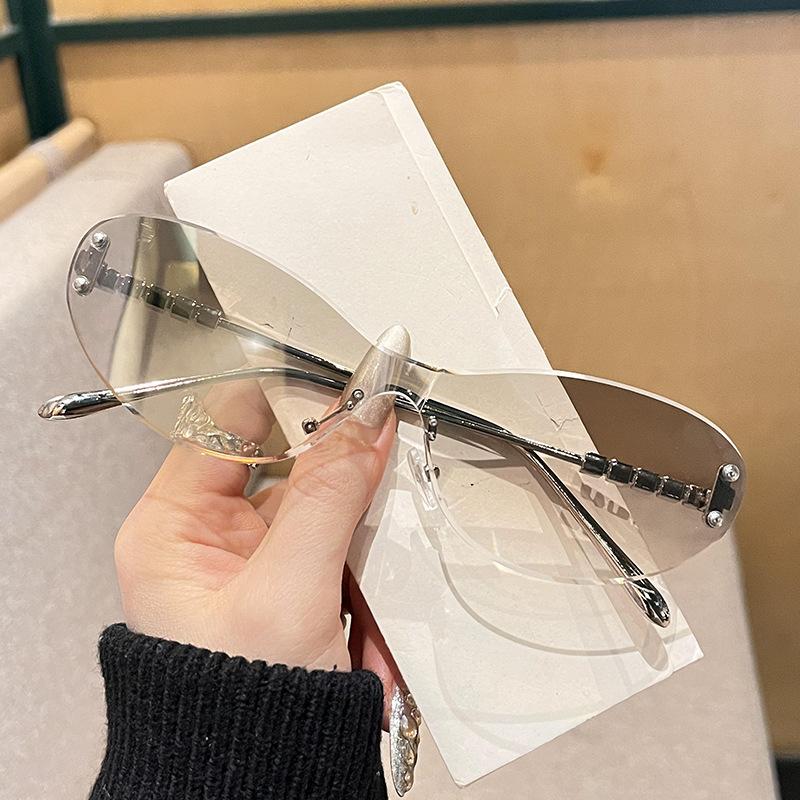 Vintage Cat Eye Sunglasses Women Fashion Retro Rimless Oval Sun Glasses Men Candy Colors Eyewear Brand Designer