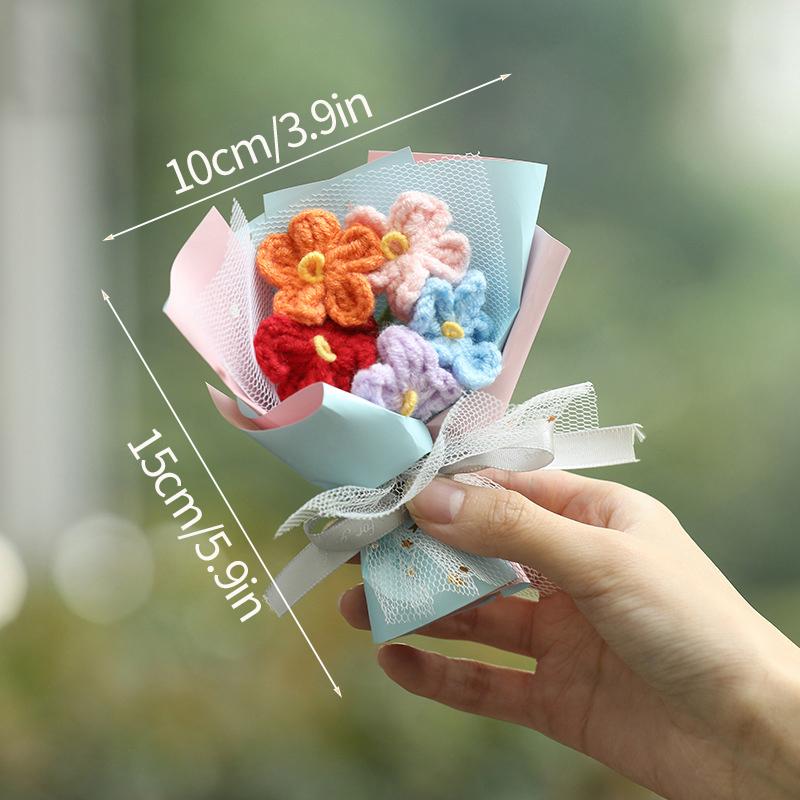 Mini Puffs Crochet Flower Bouquet Artificial Flowers Handmade Finished Bouquet for Wedding Party Decor Knitted Flower Craft