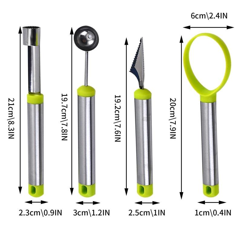 4Pcs Stainless Steel Fruit Ball Digging Carving Knife Set Fruit Platter Digging Spoon Practical Kitchen Carving Separator Tool