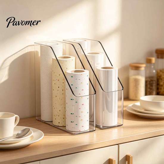 Tidy Desktop Storage Kitchen Cling Film Organizer, Space Saving Durable Box, Large Office Desk Drawer Organizer Capacity Vertical Bin, for Food