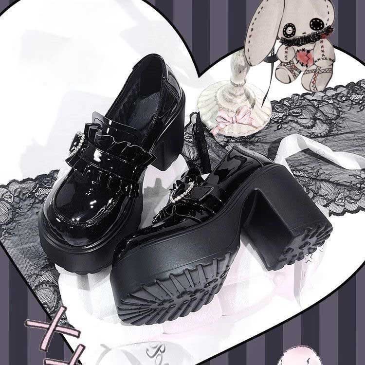 Süßer Herzförmiger Schnallen-Lolita High Heels Pumpschuhe für Damen 2026 Wasserdichte PU-Leder Plateau Mary Jane Schuhe