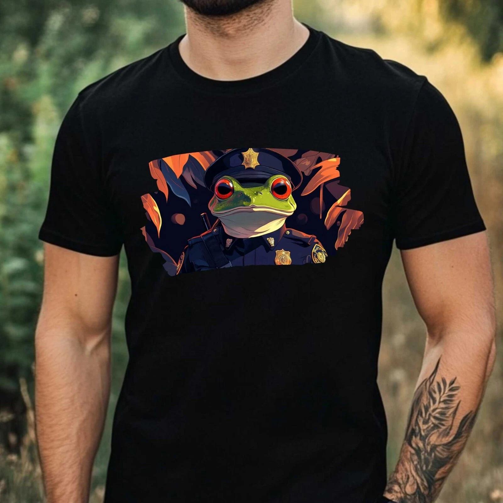 T-Shirt Herren Frosch als Polizist Motiv Baumwolle Größe XS bis 5XL XXXXL