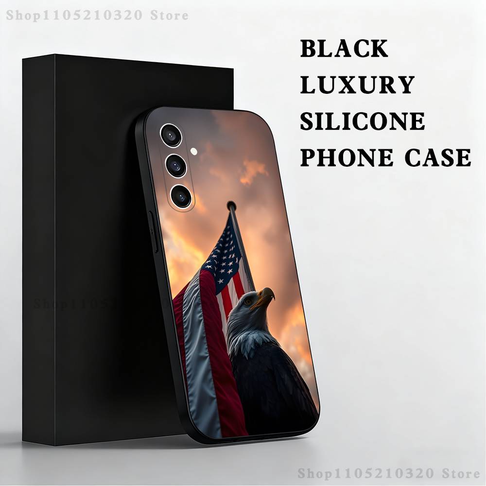 America USA Flag Phone Case For Samsung S25,S24,S23,S22,S21,S20,S10,Ultra,Plus,Lite,FE,Soft Silicone Black Cover